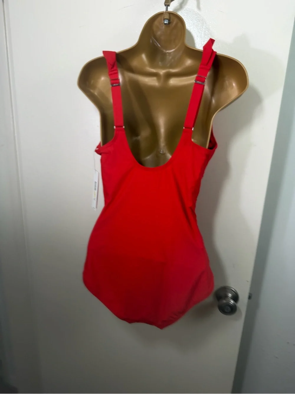 DKNY Red Ruffle Plunge Soft Cups Slimming Tummy Control One Piece Swimsuit NWT M - Picture 6 of 16